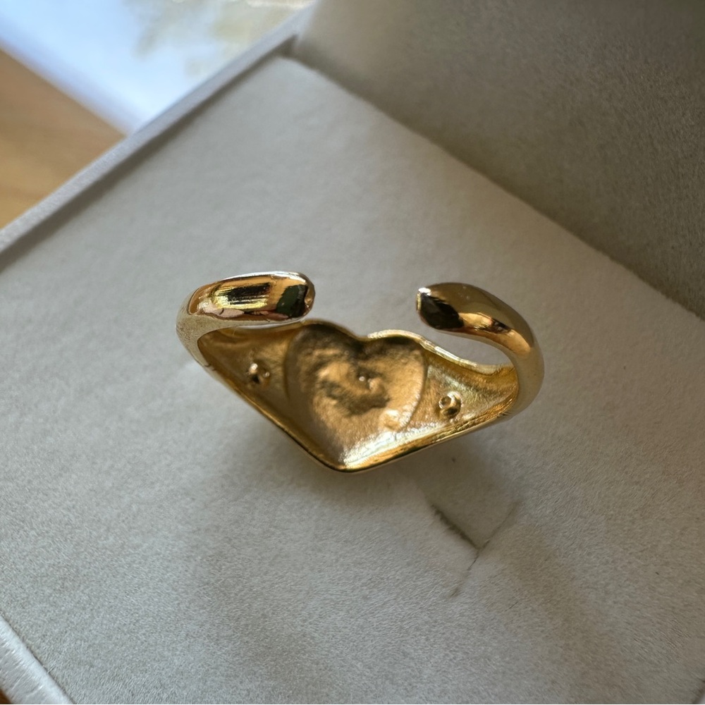 Bracha Gold Heart Floral Signet Ring Adjustable - Picture 4 of 5